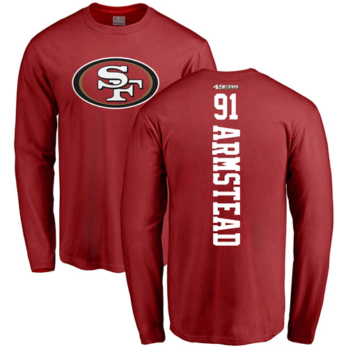 Men San Francisco 49ers Red Arik Armstead Backer #91 Long Sleeve NFL T Shirt